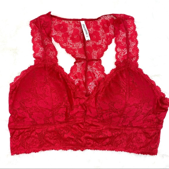Plus Dark Red Bralette Hourglass Back Lace w.Pads - Picture 5 of 13